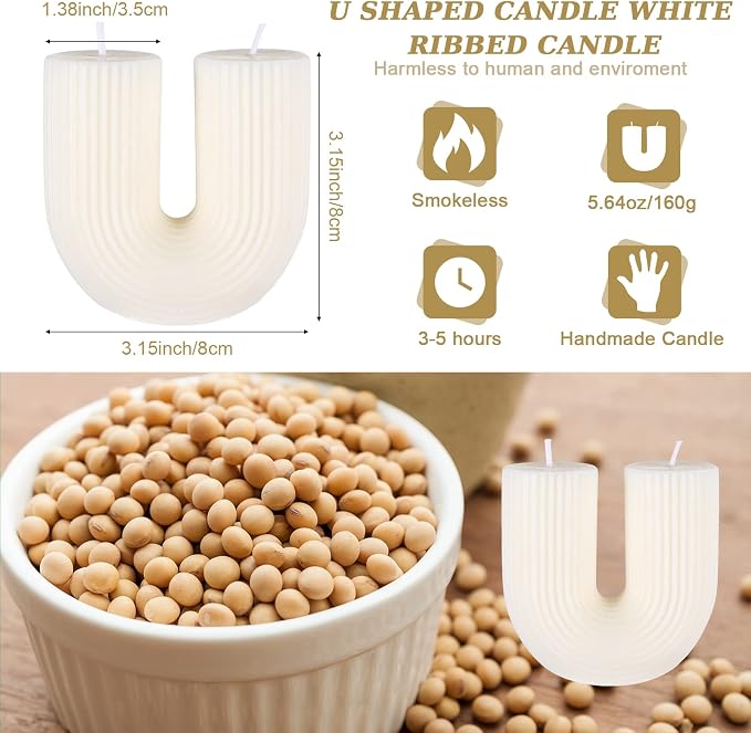 Tondiamo U Shaped Candle Ribbed Soy Wax Scented Decorative Candles Minimalist - Image 2