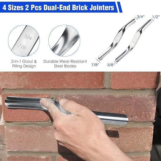 7-Size Brick Jointing Tools & 20 Pcs Masonry Mortar Grout Bags Kit | 4-Size - Image 4