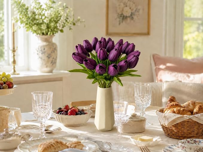 Mandy's 20pcs Artificial Grape Purple Tulips | 13.5 Inch Lifelike PU Tulips - Image 5