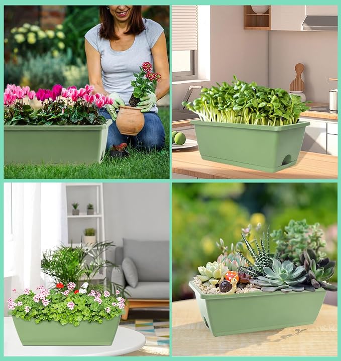LOCONHA 7 Pack Window Box Planter, Plastic Vegetable Flower Planters Boxes | 17 - Image 7