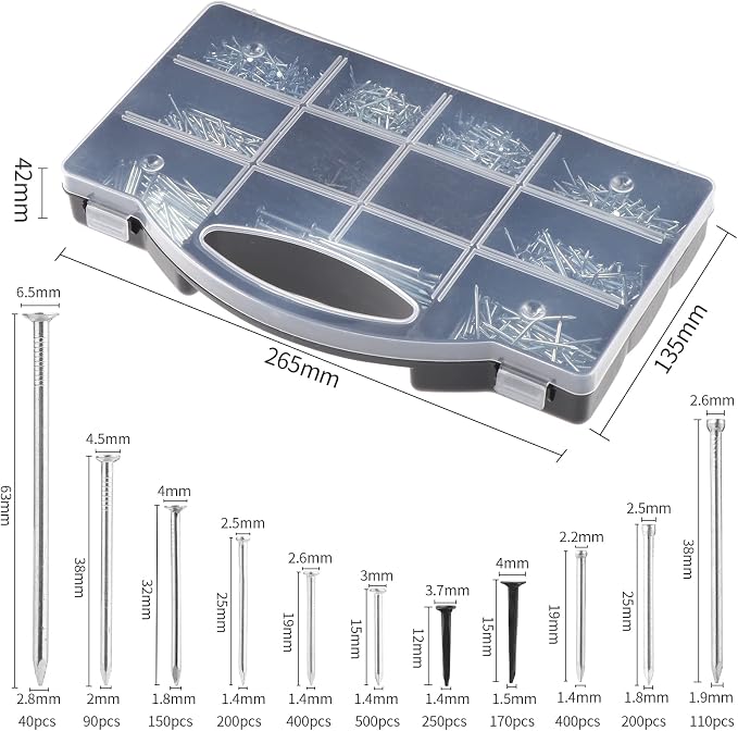 2510PCS Nails Assortment Kit, Galvanized Nails Set - Image 2