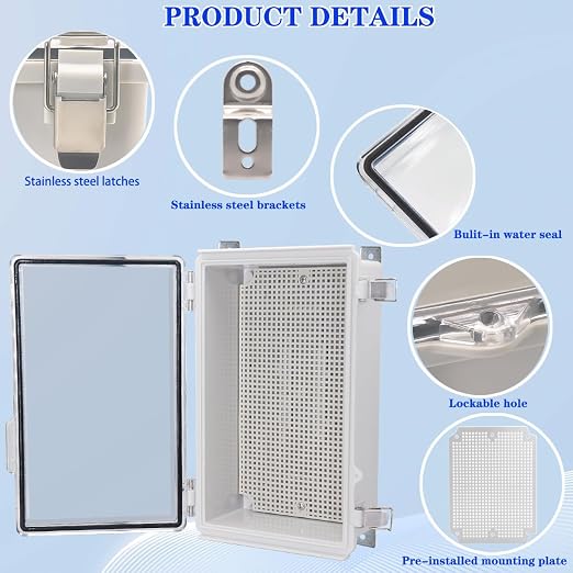 Waterproof Electrical Box, IP67 Junction Box Stainless Steel Latch Hinged Clear - Image 3