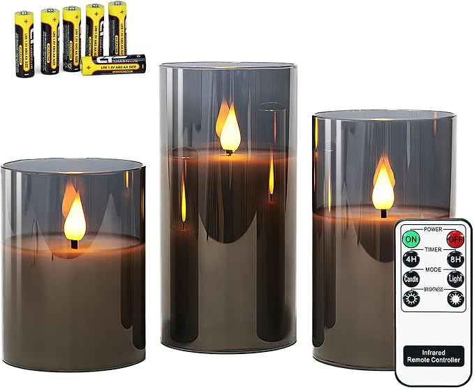 Rhytsing Gray Glass Battery Operated LED Candles by Rhytsing