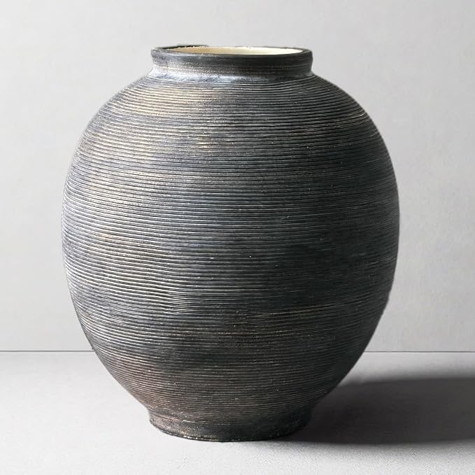 Black Ceramic Flower Vase, 9.8" H, Large Round Table Vase by KayolinCommunity