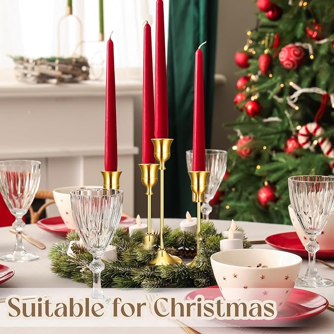 6PCS Brass Gold Taper Candle Holders Set, Vintage Candlestick Holders | Tall - Image 6