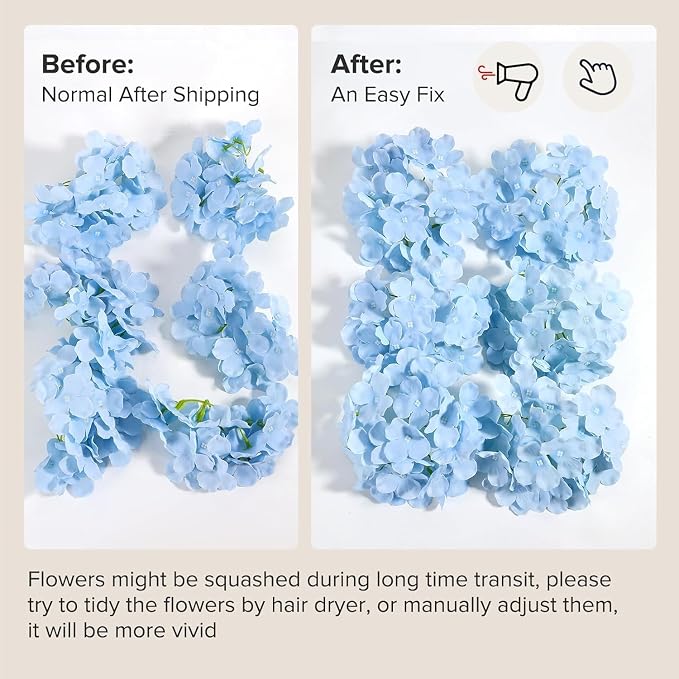 Auihiay 64Pcs Blue Hydrangea Artificial Flowers, Silk Hydrangeas Decor | - Image 8