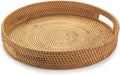 YANGQIHOME Rattan Round Serving Tray, Decorative Coffee Table Tray, Hand Woven by YANGQIHOME