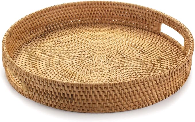 YANGQIHOME Rattan Round Serving Tray, Decorative Coffee Table Tray, Hand Woven by YANGQIHOME
