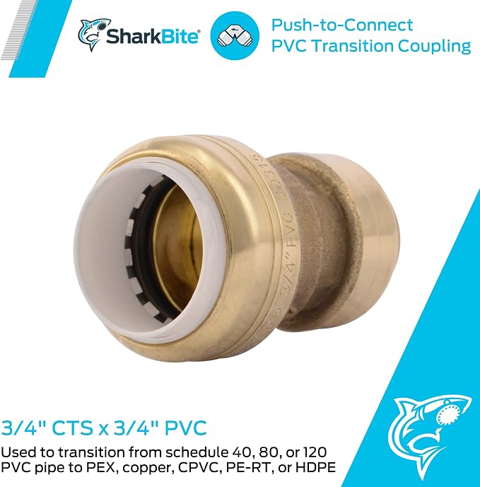 SharkBite 3/4 Inch CTS x 3/4 Inch PVC Transition Coupling, Push to Connect - Image 4