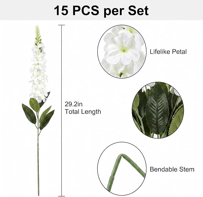 Kate Aspen 15pcs Snapdragon Artificial Flowers Delphinium Artificial Flowers - Image 2