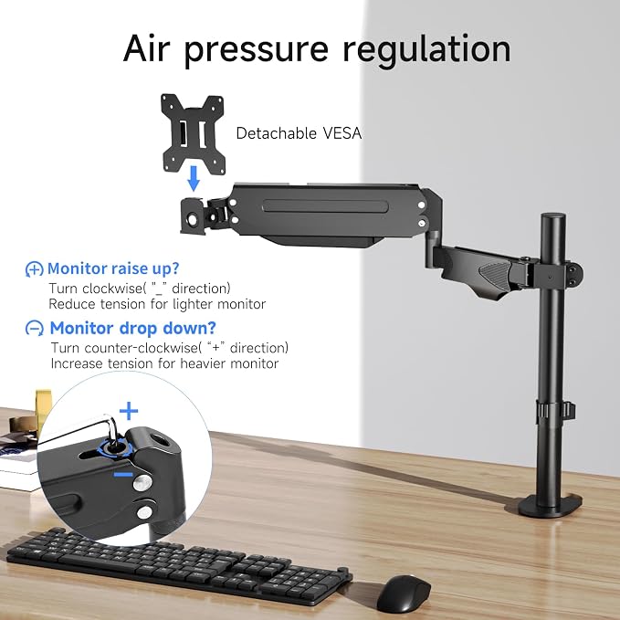 Pholiten Single Monitor Arm, Gas Type, Double Articulated | 35MM Pole Mount - Image 3