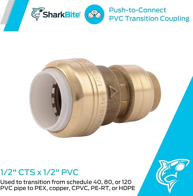 SharkBite 1/2 Inch CTS x 1/2 Inch PVC Transition Coupling, Push to Connect - Image 4