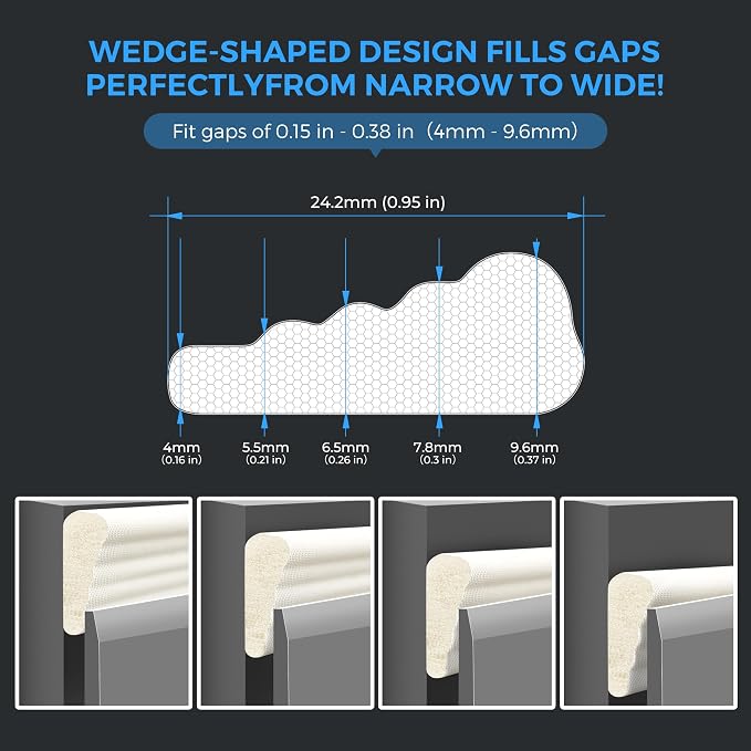 Weather Stripping Door Seal, 2 Rolls x 196 Inch Self-Adhesive Wedge, Fits - Image 2