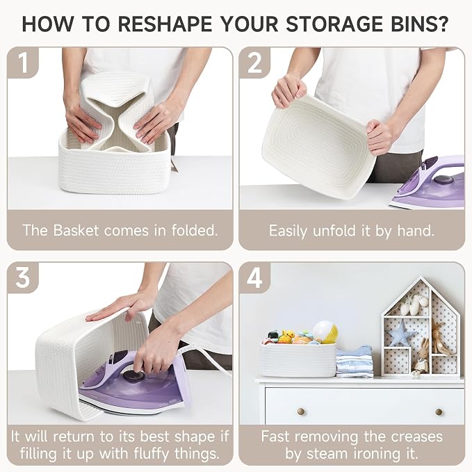 3 Pack Small Storage Baskets for Organizing, 11.8×7.8×5.1", Cotton Rope Basket - Image 7