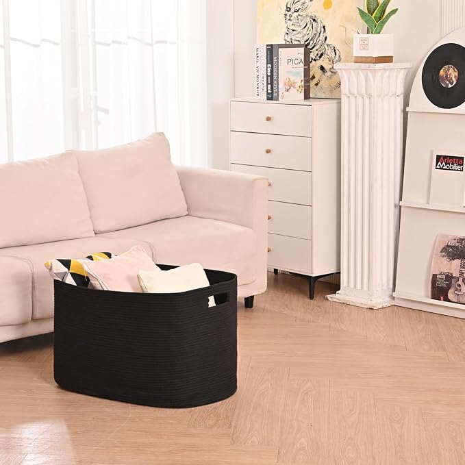 ICERZCZ Large Black Blanket Basket, Storage Baskets - Image 6
