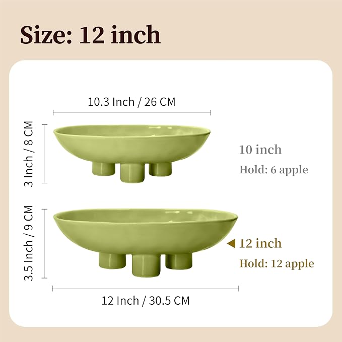 Three-Leg Ceramic Fruit Bowl, 12 Inch Oval Serving Dish - Image 7