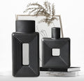 Black Ceramic Vase Set of 2，Square Vase Rustic Home Decor Minimalist Nordic by LZV