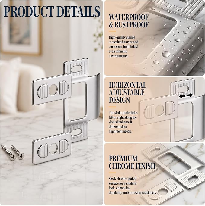 Blulu 4 Set 2-3/4" x 2-1/8" Adjustable Door Strike Plate, Door Collision Plate - Image 3