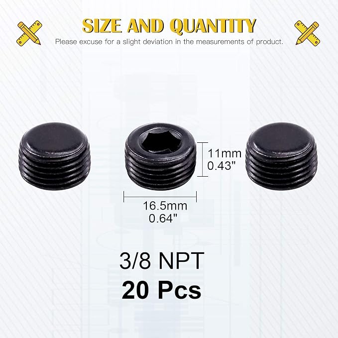 20pc 3/8" NPT Carbon Steel Pipe Plug Set - Image 2