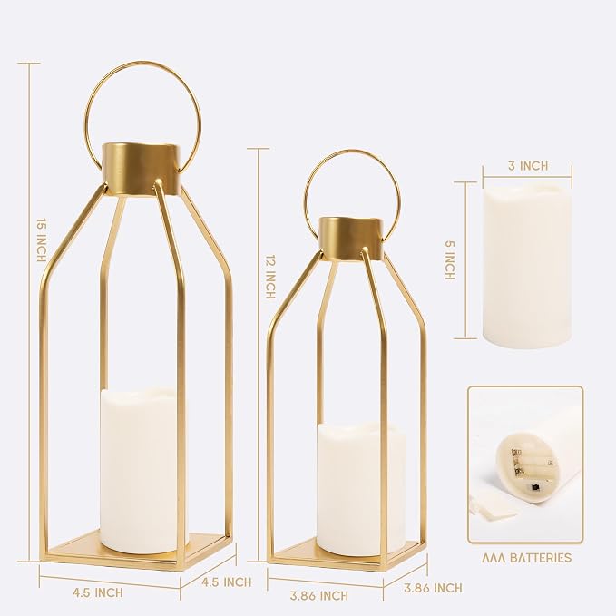 HPC Decor Modern Farmhouse Lantern Decor- Gold Metal Candle Lanterns - Image 6