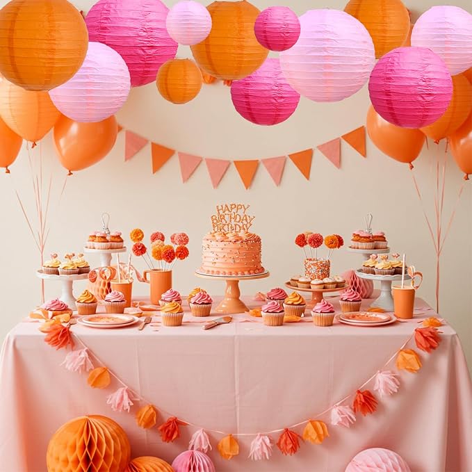 BEISHIDA Pink Orange Paper Lanterns 12Pcs 4/6/8/10 Inch Round Chinese Lamp | - Image 4