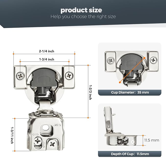 Satin Nickel Cabinet Hinges 1-1/2 Inch Overlay 20 Pack | Stainless Steel Build - Image 3