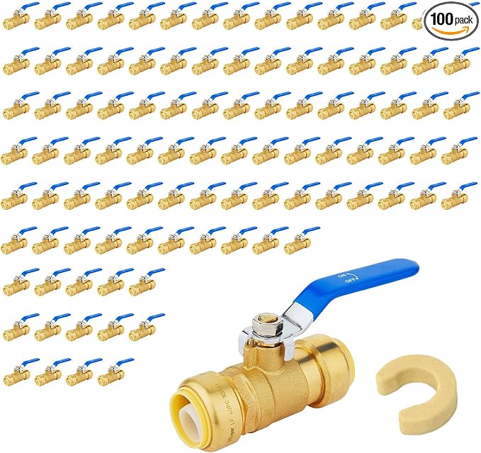 3/4" Ball Valves, 100 Pack Push Fit Shut Off Valves by Unknown