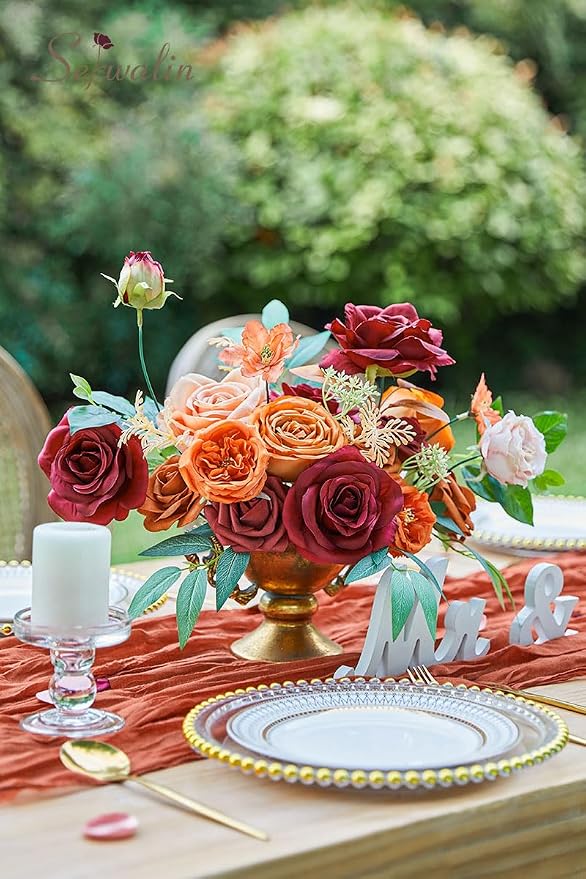 Serwalin Artificial Fall Flowers, Fake Silk Orange Flowers - Image 5