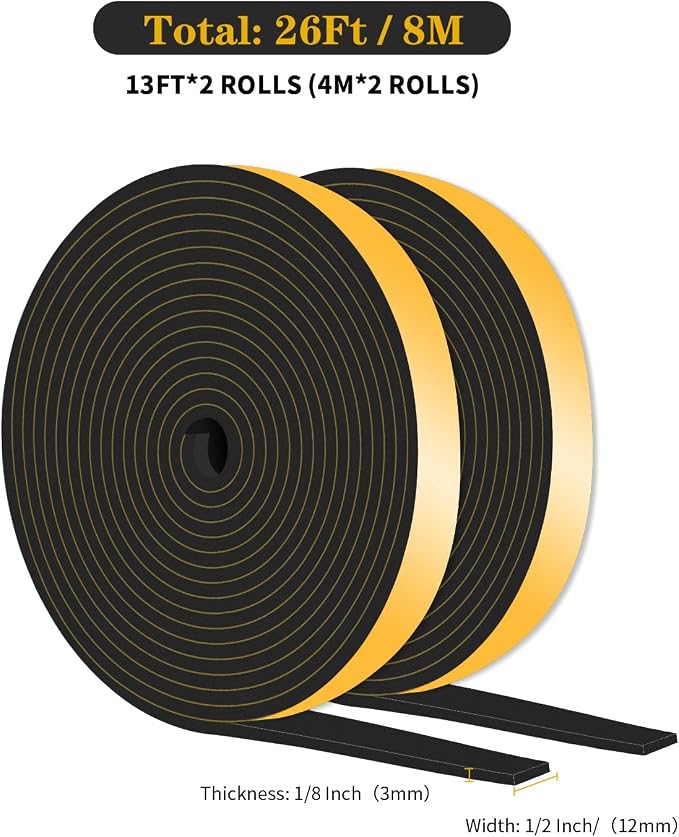 Weather Stripping, High Density CR, Strong Adhesive, 1/2 in x 1/8 in x 26Ft | - Image 2