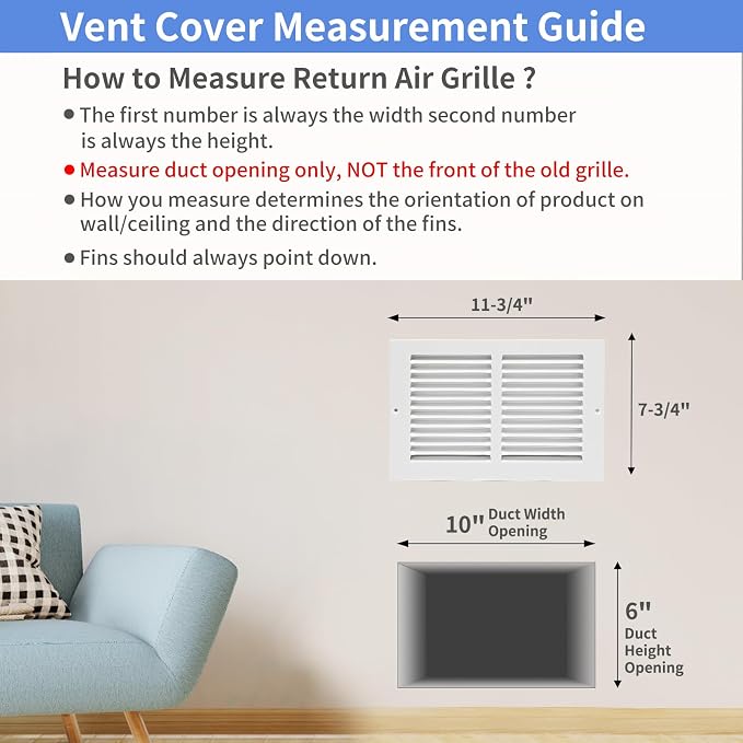 Howeall 10"W x 6"H Steel Return Air Grille, Air Return Vent Cover - Image 4
