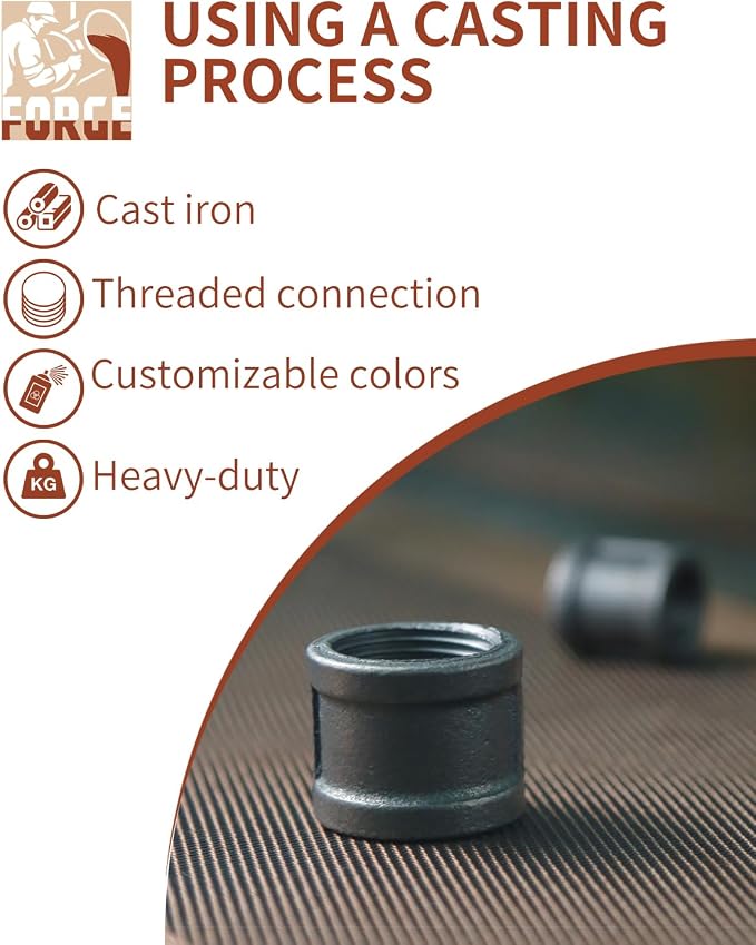 Black Cast Iron 3/4" Pipe Fitting Coupling, DIY Pipe Decor and Furniture - Image 3