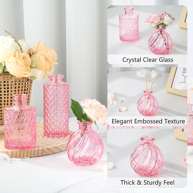22 Pack Pink Glass Bud Vases, Vintage Small Flower Vases - Image 3