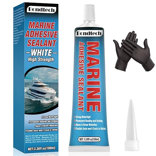 3.38 oz Marine Sealant White, Marine Adhesive Permanent, Silicone Sealant High by Bondtech