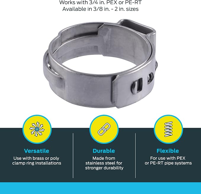 SharkBite 3/4 Inch Clamp Ring, Stainless Steel Plumbing Fitting, PEX Pipe - Image 3