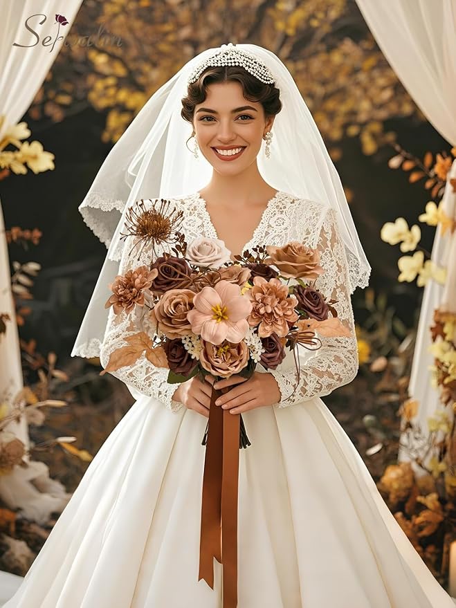 Serwalin Brown & Apricot Artificial Flowers, Silk Fall Flowers - Image 7