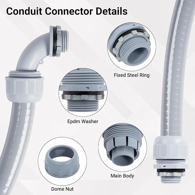 Neoaider 3/4 Inch 25FT Liquid Tight Conduit and Connector Kit | Flexible Non - Image 6