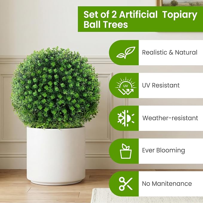 Artificial Green Eucalyptus Topiary Ball Tree, UV Resistant Faux Evergreen - Image 5