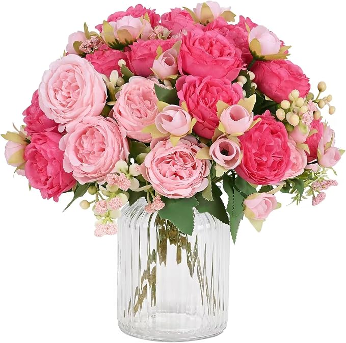 12 Packs Peonies Artificial Flowers, Mixed Pink Silk Artificial Peonies | Fake by MARTINEMALL