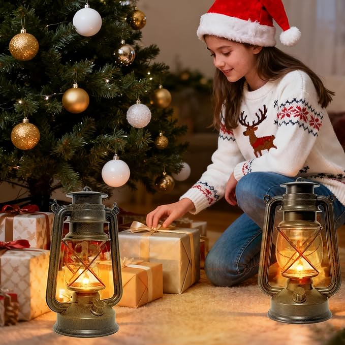 2 Pack LED Vintage Lantern Battery Powered Lanterns - Image 3