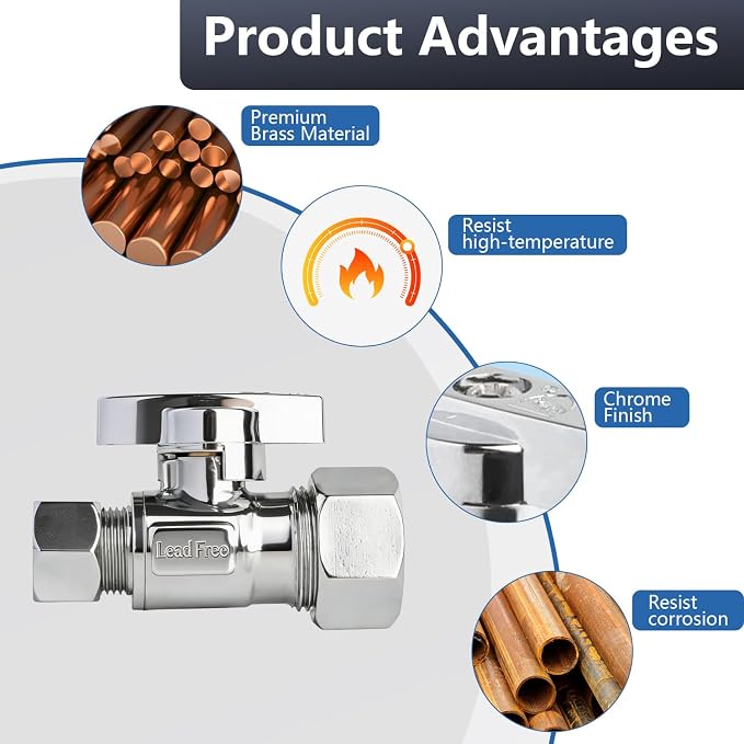 WiseWater Straight Stop Valve 1/2" Nominal x 3/8" OD | 1/4 Turn, Corrosion - Image 6