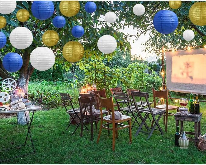 BEISHIDA Blue Gold Paper Lanterns 10Pcs 4/6/8/10/12 Inch Round Chinese Lamp | - Image 6