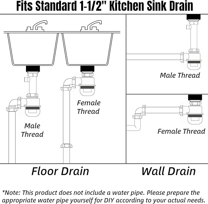 1-1/2 Inch Clear Bottle Trap, P-Trap Replacement - Image 3