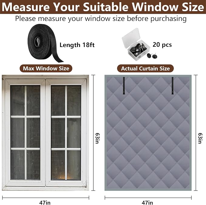 3-Layer Winter Insulated Window Cover, Thermal Insulated Window Blanket | 63 x - Image 2