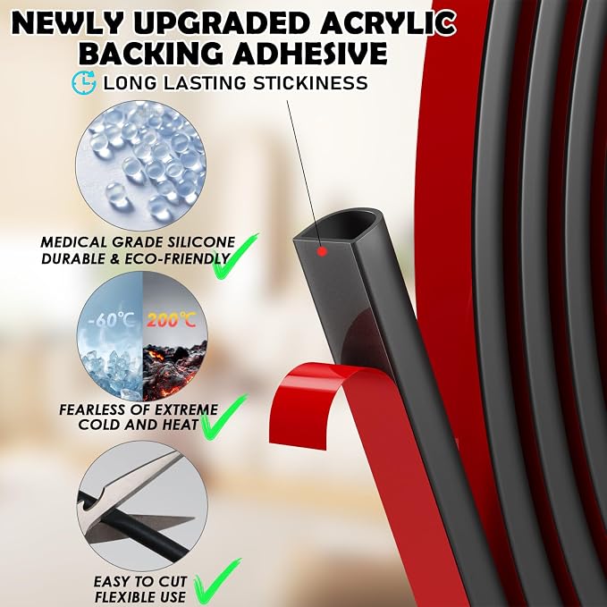 40FT Weather Stripping Door Seal, Self-Adhesive Silicone D-Shaped Seal Strip - Image 3