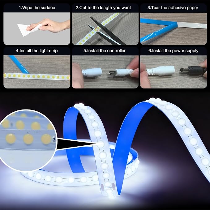 White LED Strip Lights, 18ft Dimmable 6500K Daylight, - Image 5