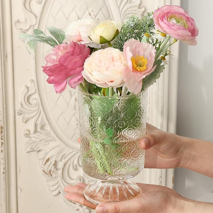 Fixwal 3pcs Vintage Glass Vases, Ribbed Glass Containers - Image 4