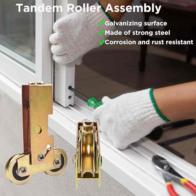 2 Pack Sliding Patio Door 1-1/4 Inch Tandem Roller Assembly, Steel Ball Wheel - Image 3