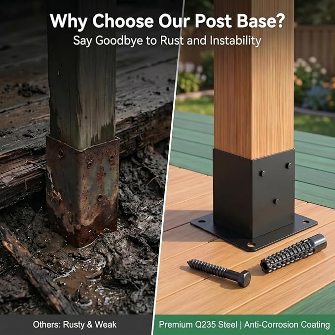 4x4 Post Base Brackets, 3.58'' x 3.58'', Heavy Duty, 2 Pack | Powder-Coated - Image 6
