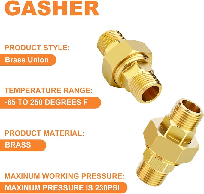 GASHER 2PCS 3/8" MNPT Brass Union Pipe Fitting | 3/8 Inch Male x 3/8 Inch Male - Image 3