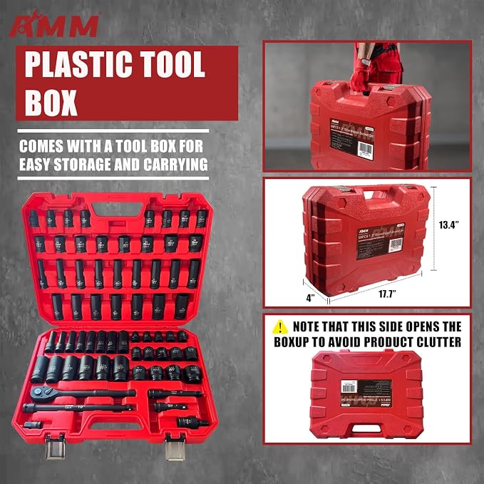 AMM 1/2-inch 66 Pieces Impact Socket Master Set, SAE & Metric from 5/16"-1-1/4" - Image 6